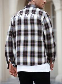 Manfinity Homme Men's Casual Loose Fit Letter Print Plaid Long Sleeve Shirt, Spring Autumn - Multicolor - View 2