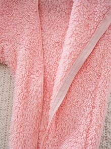 Cozy Pixies Baby Girl Valentine's Day Heart Contrast Color Double-Sided Fleece Hooded Long Sleeve Jumpsuit - Pink - View 4