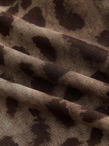 ROMWE 女士方领长袖豹纹休闲衬衫 - 棕色 - 查看 3