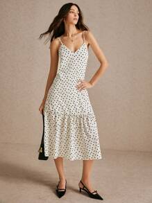 Poéselle 女式秋季圆点印花荷叶边下摆休闲连衣裙、女式白色连衣裙、优雅连衣裙、女式办公室着装、老款风格、超大扩展下摆、极简主义荷叶边下摆摇摆细肩带吊带连衣裙、优雅、轻松别致、布里奇顿、纯色、万圣节派对连衣裙、时尚、优雅、休闲、简约日常、毛衣裙、白色、白色女式连衣裙、婚纱、晚礼服、女式超长连衣裙、正式连衣裙 - 白色 - 查看 3