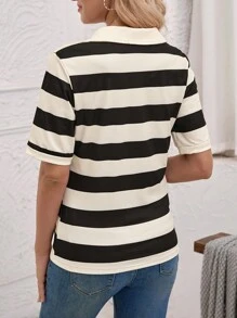 EMERY ROSE Color Block Striped Cherry Printed T-Shirt Graphic Tees Women Tops - Multicolor - View 2