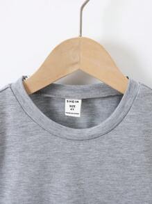 5pcs/Set Young Boy Basic Solid Color Round Neck T-Shirts In Black, White, Blue, Yellow, Gray,Holiday,Summer,Travel - Multicolor - View 6