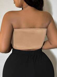 SHEIN SXY Plus Size Women's Faux Pearls Beaded Bandana Hem Crop Tube Top, Suitable For Date Night, Birthday, Bachelorette Party, Casual, Shopping, Streetwear, Going Out, Easy To Match&Looks Slim, Flatter The Figure