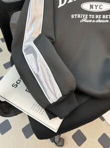 SHEIN Teen Girl Metal Silver & Black Patchwork Print Knit Sweatshirt