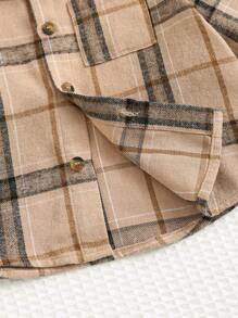 Cozy Pixies Áo sơ mi dài tay cổ kẻ caro thường ngày cho bé trai, quần áo mùa thu - Màu Khaki - Xem 4
