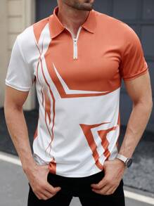 Gym Rark Kemeja Polo Kasual Olahraga Pria Gaya Boyfriend dengan Resleting Depan, Warna Polos, dan Motif Patchwork - MultiWarna - View 4