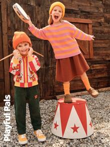 SHEIN 1 件年轻女孩可爱/复古/休闲/返校纯色毛绒 A 字迷你裙，适合上学和外出，春/秋/冬 - 鏽棕色 - 查看 4