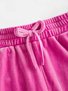 SHEIN Girlism Tween 女童纯粉色落肩字母刺绣长袖拉链连帽短款夹克带口袋和阔腿工装裤 2 件/套 - 粉色 - 查看 9