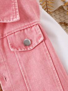 SHEIN 2pcs Young Girl Round Neck Letter Print Pullover Sweater And Button Front Jacket Set - Pink - View 3