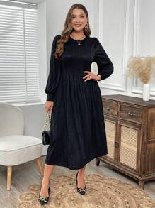 EMERY ROSE 大码优雅纯色泡泡袖连衣裙，秋冬女装