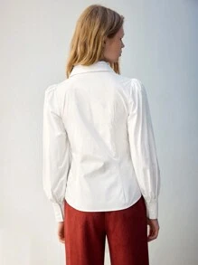 Maija Camisa blanca casual de botones con mangas abombadas de larga duración, otoño - Blanco - Ver 6
