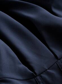 SHEIN MOD Plus Size Collared Criss-Cross Wrap Solid Color Long Sleeve Dress - Navy Blue - View 3