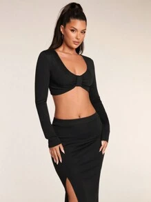 Glamine Set de mini fuste cu mânecă lungă, neagră, sexy, 2 buc