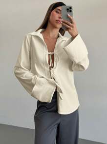Aloruh 4-Season Lace-Up Lapel Textured Pattern Elegant Commuter Jacket, New Arrival
