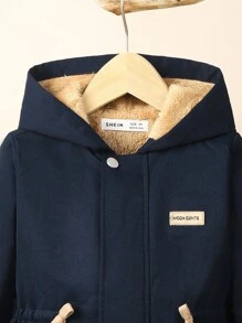 SHEIN 男童休闲连帽拉链防风外套，加厚保暖舒适，适合日常穿着，秋冬季开学季必备 - 藏蓝色 - 查看 3