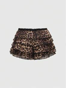 ROMWE J-Fashion 2 件 Y2K 豹纹印花短款短裤和上衣套装（女款） - 棕色 - 查看 3