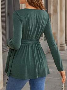 SHEIN Top para maternidad de manga larga de punto de unicolor - verde - Verde - Ver 4