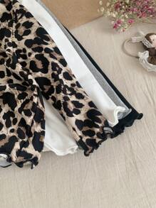 SHEIN Leap Crew 4pcs Knitted Solid & Leopard Print Long Sleeve Casual Set For Baby Girls - Black - View 6