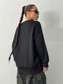 SHEIN Unity Sudadera holgada con estampado de esqueleto para otoño - Negro - Ver 2