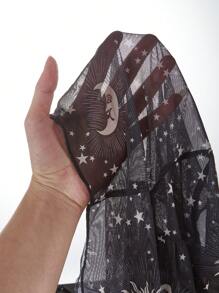 Heymoonly Ladies' Tie Front Flared Sleeve Sheer Mesh Top - Black - View 6