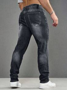 Manfinity Homme Men's Straight Loose Casual Versatile Denim Jeans With Pockets - Grey - View 2