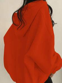 INAWLY 女士休闲字母印花落肩长袖连帽衫，秋冬季，长袖上衣 - 橘色 - 查看 2