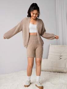 Teenager Mädchen Set aus Crop Pullover Einfarbig mit hoher Taille und Hose, Herbst/Winter