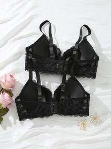 DesireSculpt 2pcs/Set Lace Solid Minimalist Underwire Plus Size Bra For Women Lingerie, Lift - Multicolor - View 2