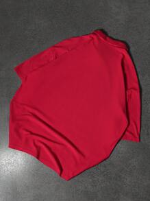 PAVTROS Camisa polo de algodón con bloques de color y estampado de letras para hombres, camisa polo con gráfico de contraste rojo y blanco de estilo urbano y botones, para todas las estaciones, ropa urbana, regalo para novio, para salir - Rojo y blanco - Ver 2