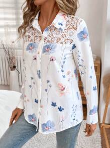 SHEIN LUNE 秋冬女士长袖花卉宽松常规衬衫 - 彩色 - 查看 4