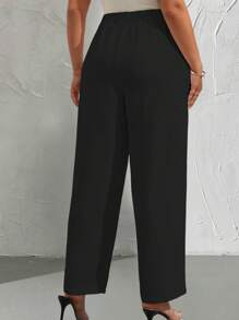 EMERY ROSE Pantalon costume casual unicolore grande taille - Noir - Voir 2