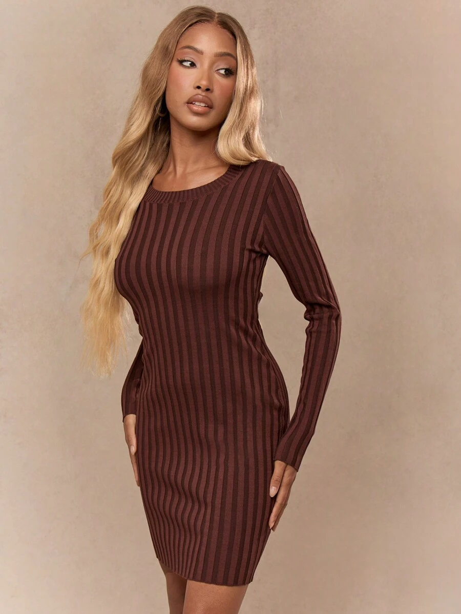 MISSGUIDED Geripptes Strick-Bodycon-Midikleid, klassischer Winter-/Herbst-Pullover, Büro-Business-Passform, dehnbar, Basic für den Alltag