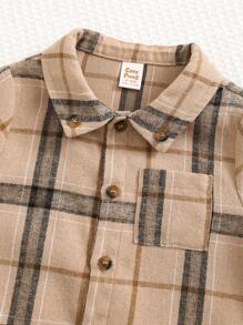 Cozy Pixies Áo sơ mi dài tay cổ kẻ caro thường ngày cho bé trai, quần áo mùa thu - Màu Khaki - Xem 6