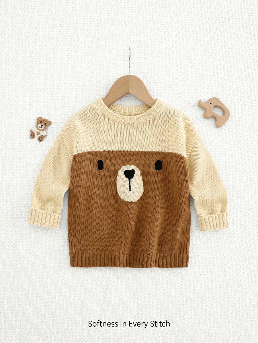 Cozy Pixies 男婴卡通熊图案圆领长袖毛衣 - 彩色 - 查看 1