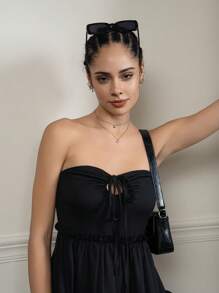 INAWLY Women's Solid Color Black Simple Everyday Tube Short Dress - Black - View 7