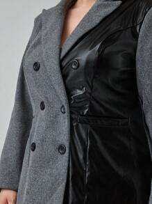 SHEIN Clasi Plus Size Women's PU Patchwork Suit Jacket For Office/Commute Wear In Autumn & Winter - Multicolor - View 4