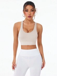 Easithlete Seamless Apricot Criss-Cross Back Sports Tank Top