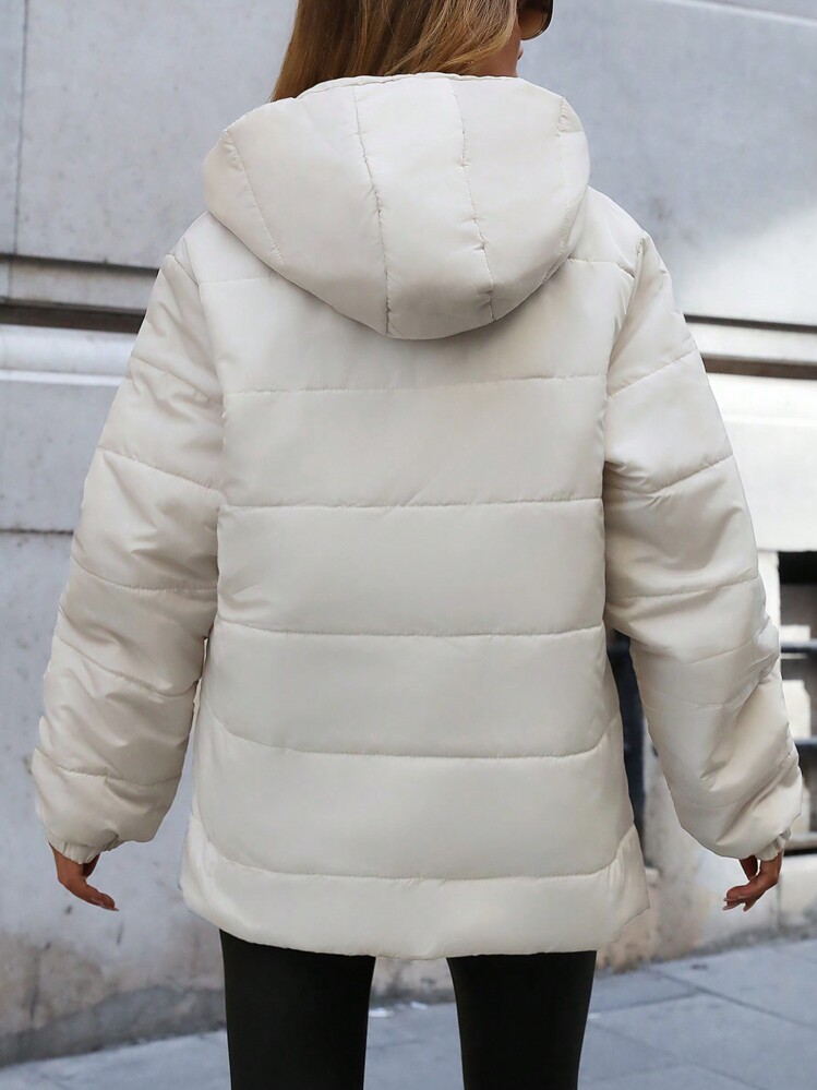 Cottnline Damen Kapuzen-Sweatjacke mit Tasche, Reißverschluss vorne halb und seitlichem Reißverschluss, detaillierter lässiger Wintermantel - Weiss - Übersicht 2