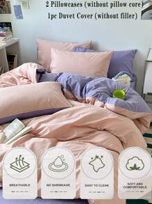 Conjunto de 3 peças de edredom para quarto com 1 fronha rosa claro e 1 fronha roxa escura, conjunto de cama supermacio com capas laváveis, sem enchimento