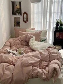 3pcs Pink Super Soft Dormitory Quilt Cover And Pillow Sham Set, 1 Quilt Cover And 2 Pillow Shams, Machine Washable, No Filling