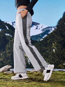 In My Nature Pantalones rectos para senderismo con botones delanteros y lados de contraste para mujer - Gris - Ver 8
