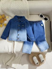 Bộ áo sơ mi denim ombre cho bé trai - Bao gồm 1 áo sơ mi denim ombre và quần denim phù hợp, mang đến một bộ trang phục thoải mái và thời trang - Nhiều màu - Xem 13