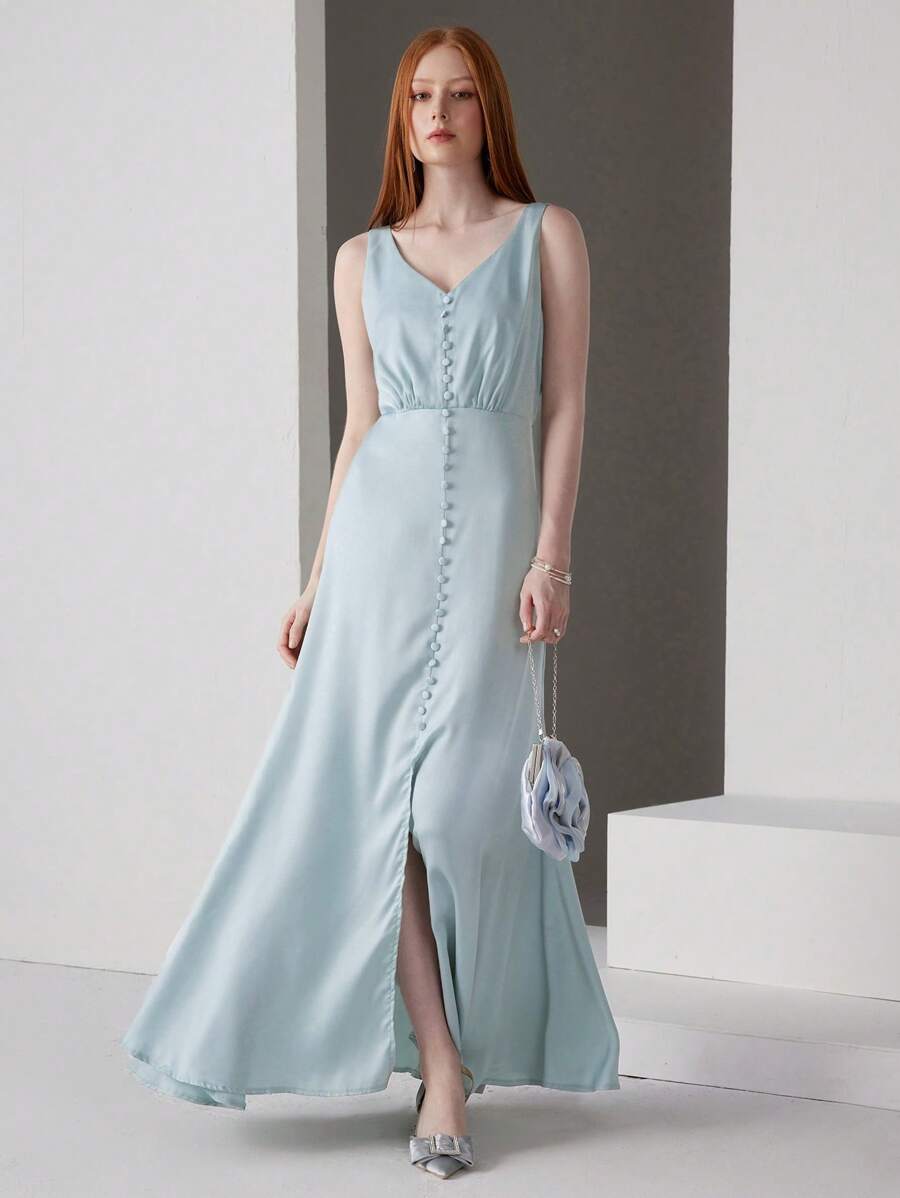 Modelyn 女式素色簡約日常伴娘禮服（成人） - 薄荷綠 - 查看 1