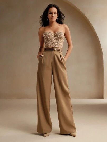 Anewsta Elegant pärlbroderad camisole-topp för kvinnor