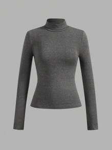 SHEIN 4 件 Tween 女童休闲纯色立领长袖修身 T 恤 - 彩色 - 查看 7