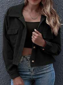 SHEIN LUNE Chaqueta informal de talla grande de unicolor con botones frontales, bolsillo falso y diseño simple para atuendo de vacaciones