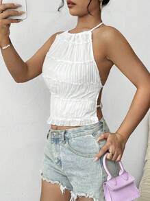 Breezaya Women's Ruffle Hem Top With Neck Tie - White - View 5