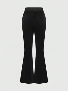 ROMWE Grunge Punk Set de 2 piezas compuesto por top con cremallera y capucha de terciopelo con parches y pantalones acampanados con cordón de mujer