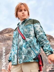 SHEIN Tween Boy 户外探险字母和风景印花保暖内衬连帽夹克，适合日常徒步旅行 - 彩色 - 查看 4