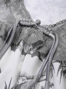 DAZY Lace Patchwork Chinese Style Allover Print Button Front Ruffle Hem Nightgown Pajama - Khaki - View 9